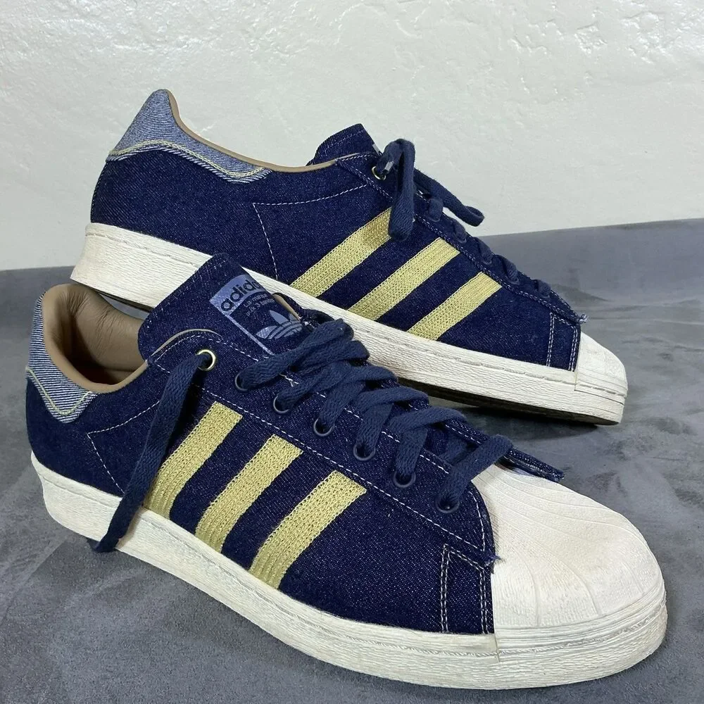 Adidas Originals Superstar 82 Men’s 14 M Denim Gold Thread Leather Lined UK 13.5